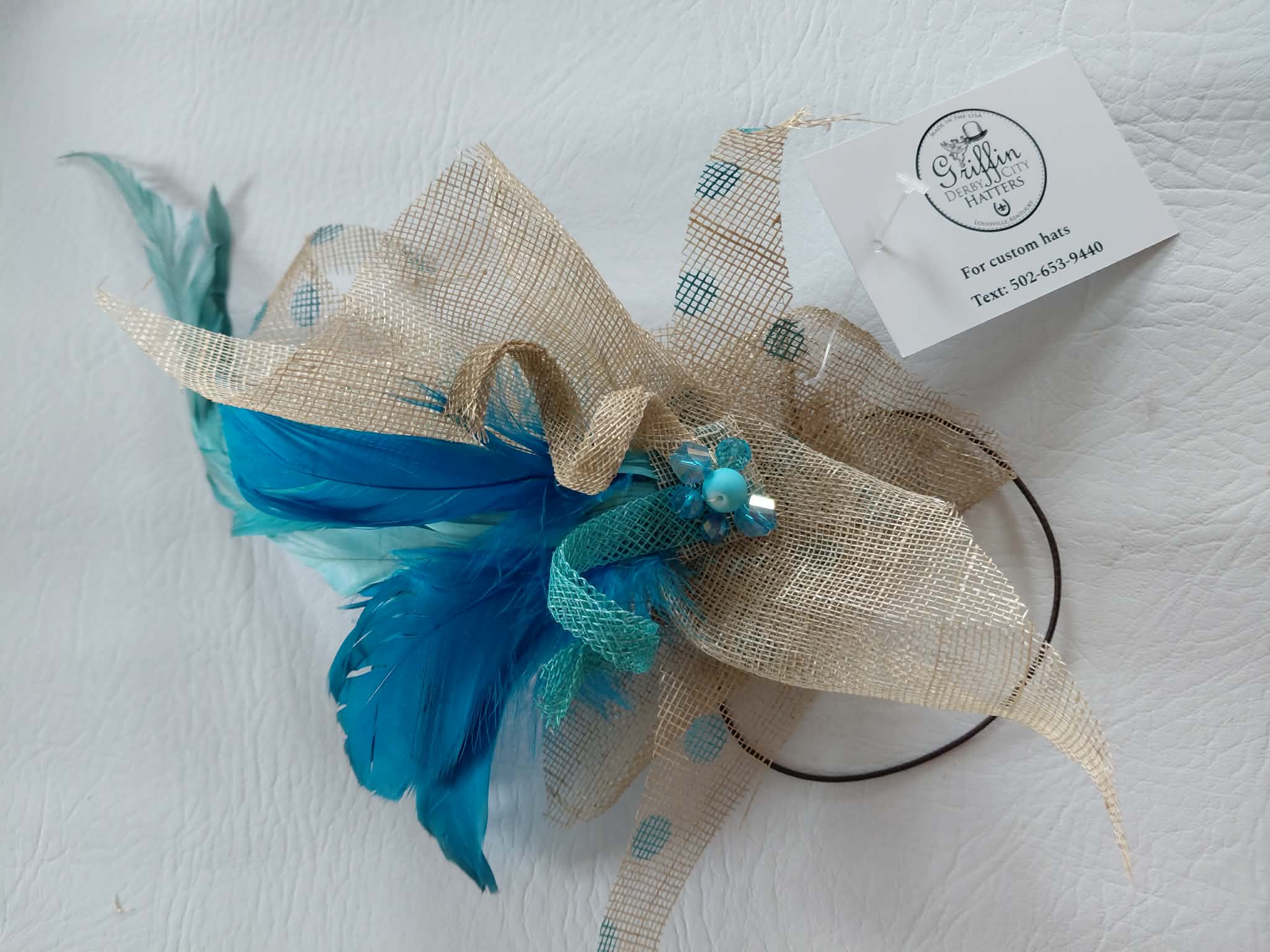 Abstract Small Fascinator - Blue polka dot