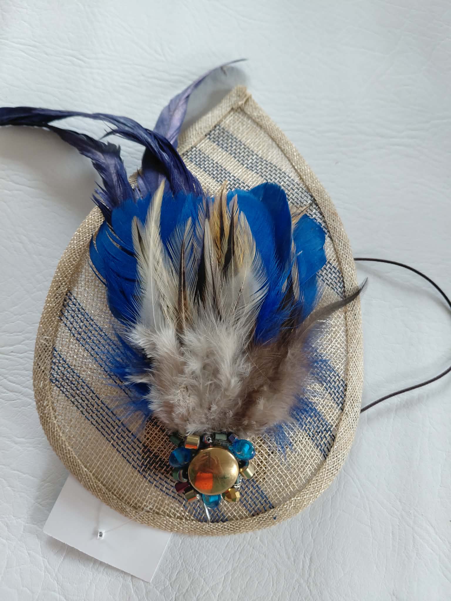 Small Teardrop Fascinator - Navy Stripe & Cream