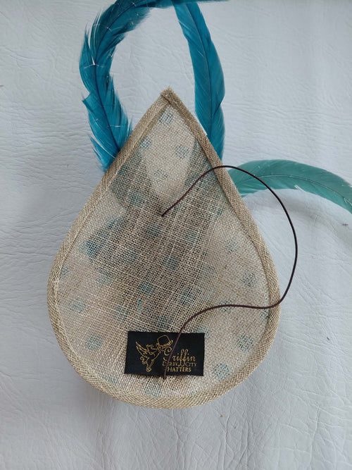 Small Teardrop Fascinator - Cream & Baby Blue Polka Dots